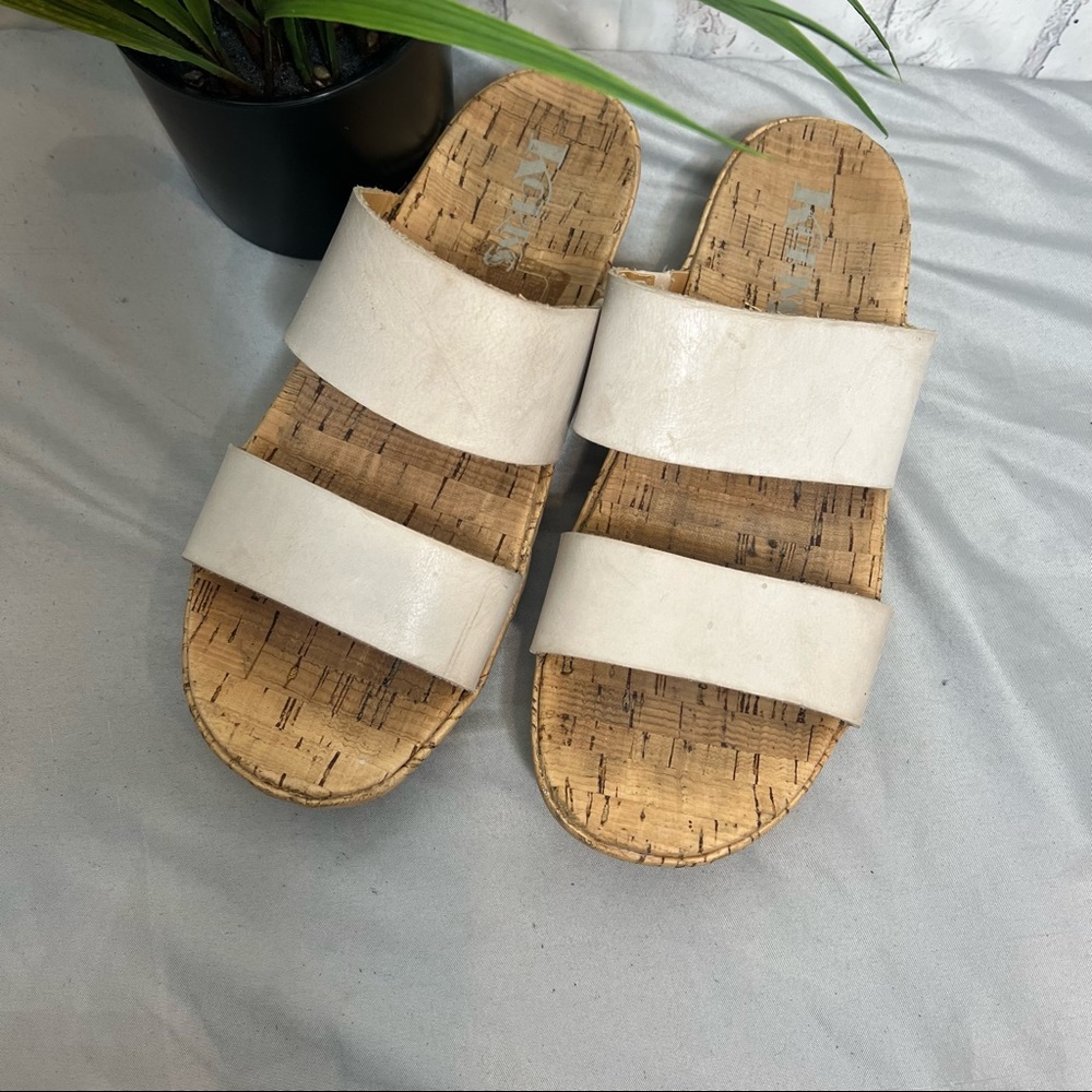 Korks Slides Sandals Tidal Slip On White Leather … - image 1